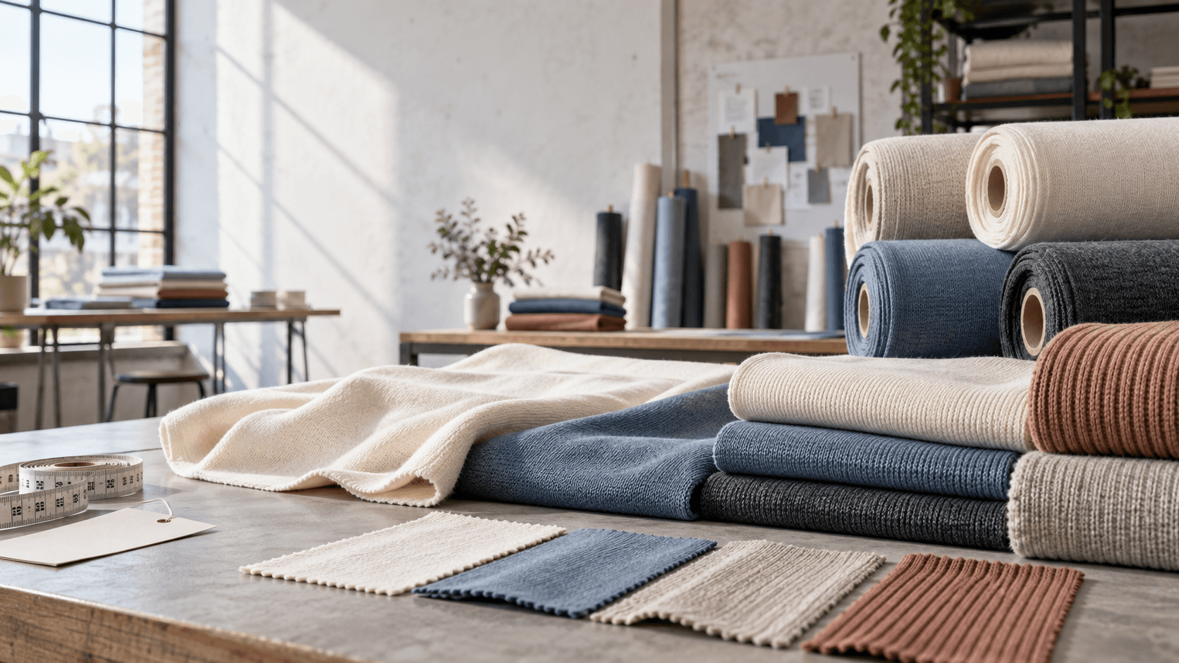 Strickstoffe für eine Bekleidungskollektion im Vergleich